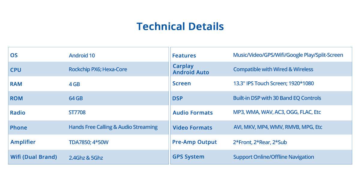 Dasaita Vivid11 Universal Single Din Car Stereo 13.3 Inch Carplay Android Auto PX6 4G+64G Android11 1920*1080 DSP AHD Radio