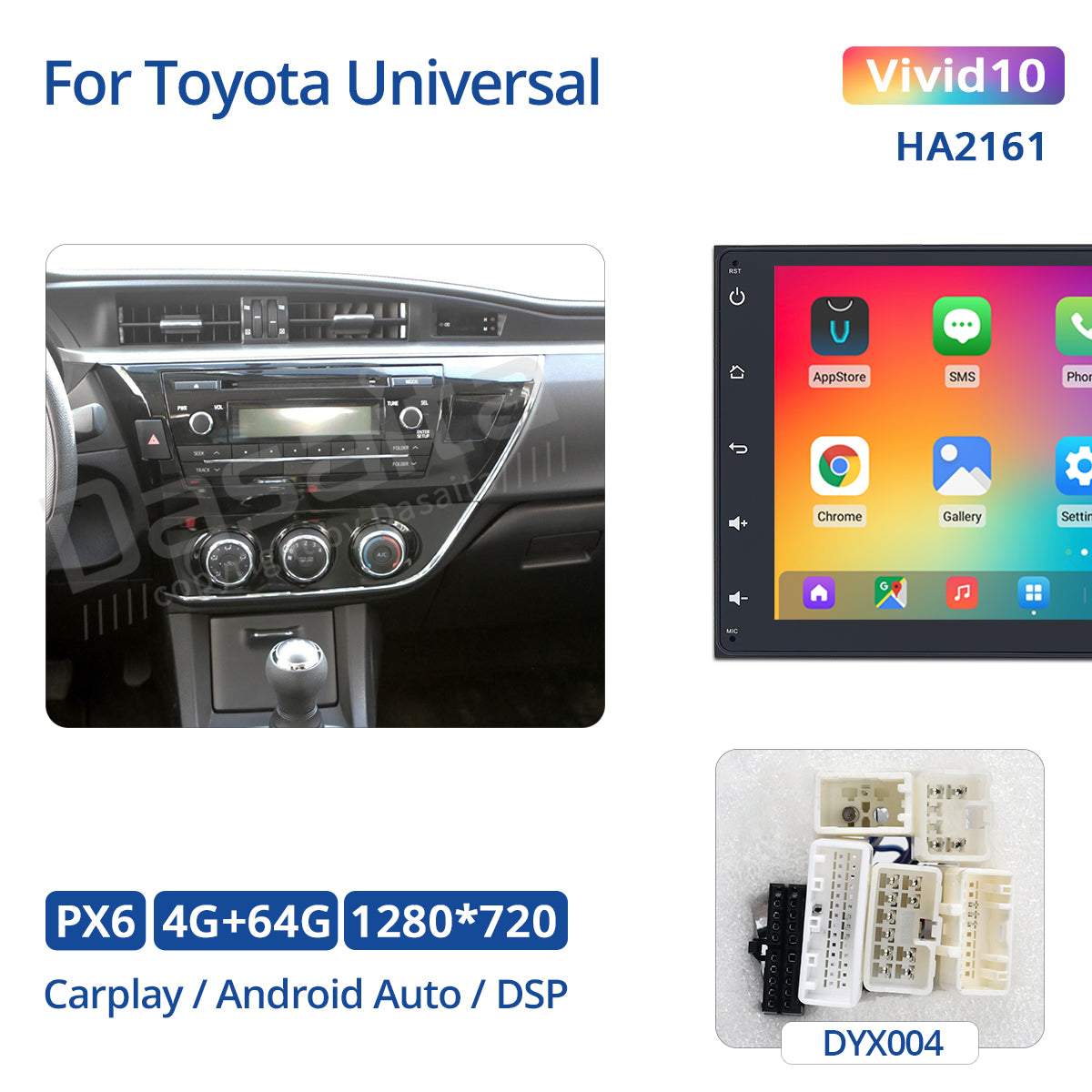 Dasaita Vivid10/Vivid11 Toyota Universal 2014-2022 Car Stereo 9 Inch Carplay Android Auto PX6 4G+64G Android10/Android11 1280*720 DSP AHD Radio