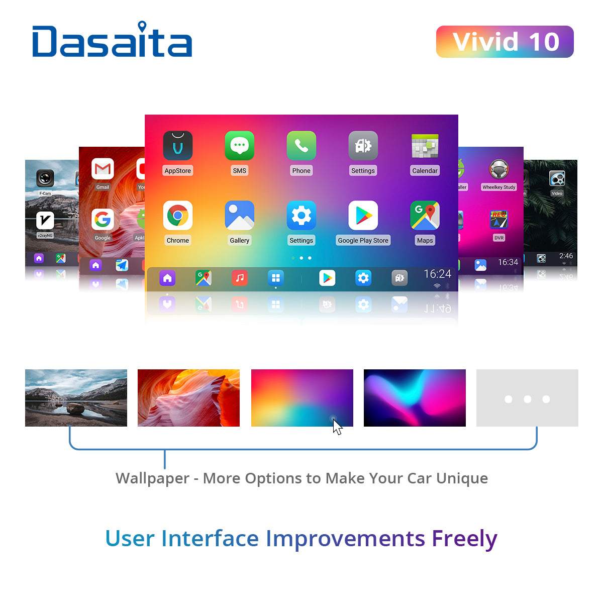 Dasaita Vivid10 Universal Double Din Car Stereo 11.6 Inch Carplay Android Auto PX6 4G+64G Android10 1920*1080 DSP AHD Radio