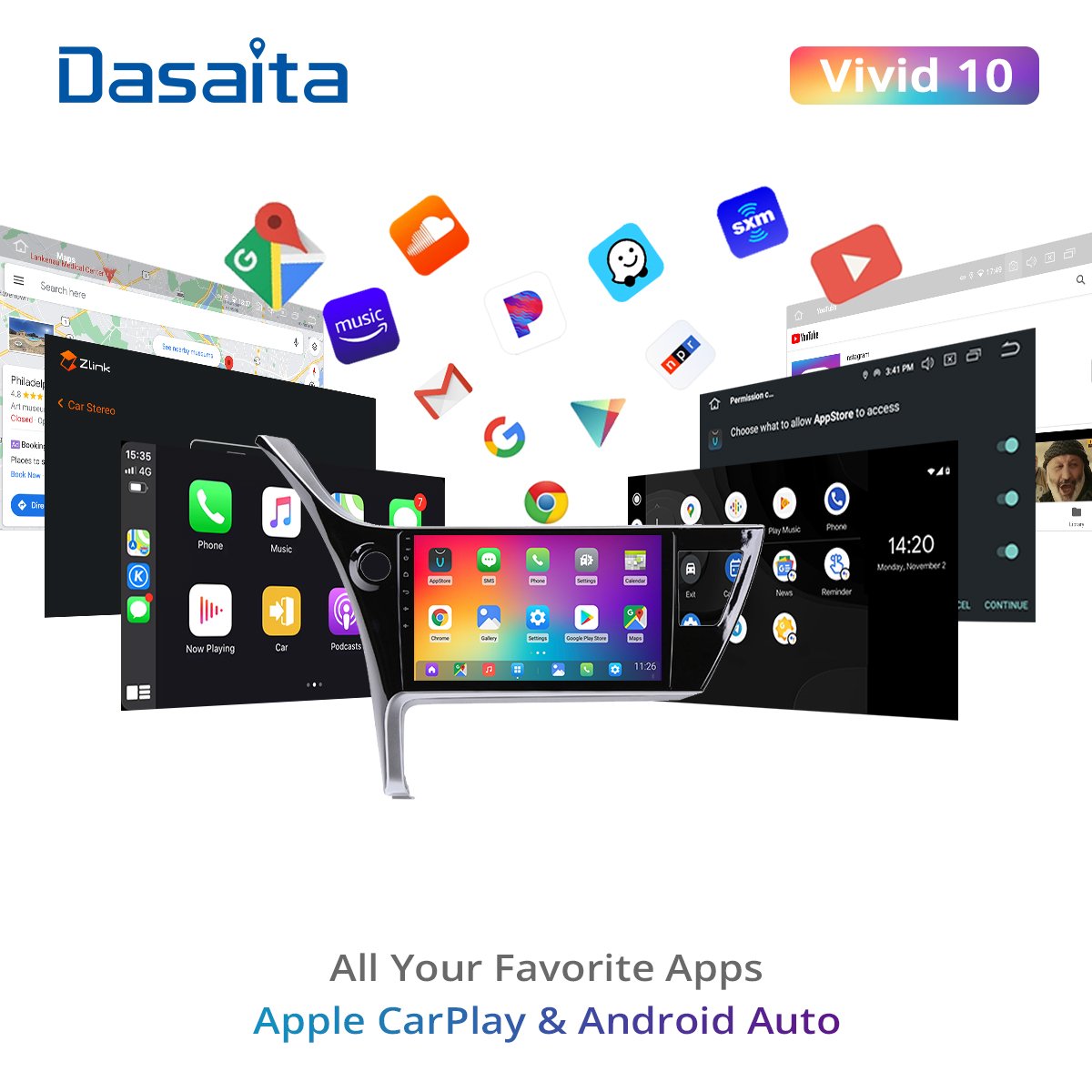 Dasaita Vivid For Toyota Corolla 2017 2018 Car Stereo Android Auto Carplay Multimedia Video Player Navigation GPS 1280*720 BT5.0