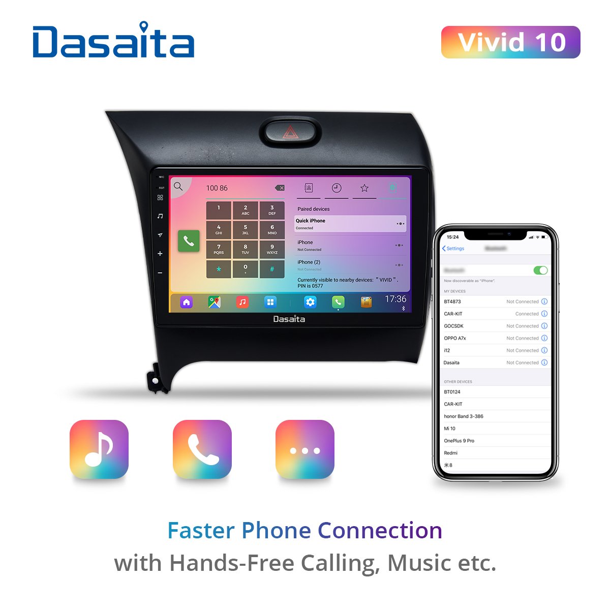 Dasaita Vivid for Kia Cerato K3 Forte 2012-2016 Car GPS Radio PlayerStereo Android Auto Carplay Multimedia 1280*720 4G 64G BT5.0