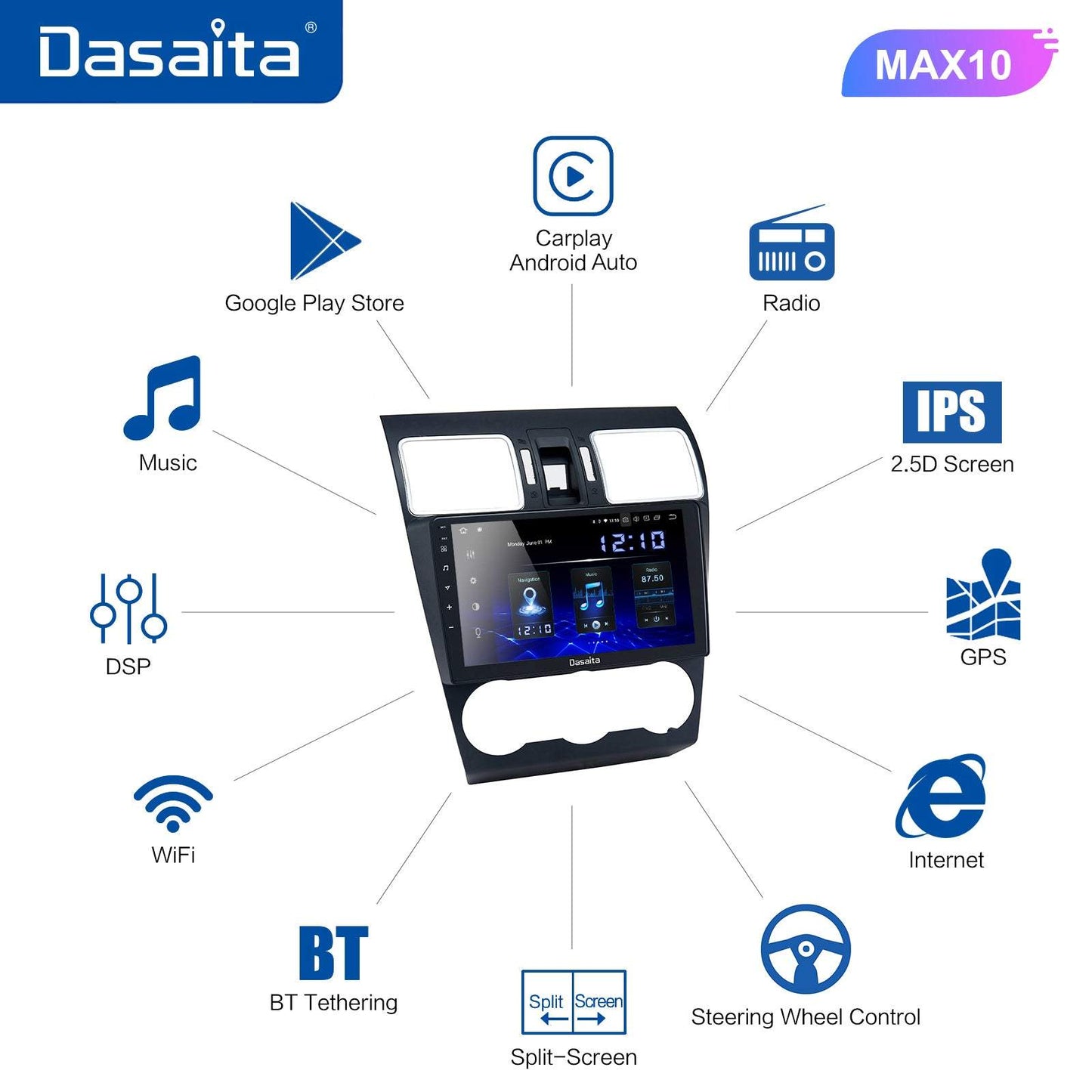 Dasaita MAX11 Subaru Forester 4 WRX 2016 2017 2018 Car Stereo 9 Inch Carplay Android Auto PX6 4G+64G Android11 1280*720 DSP AHD Radio