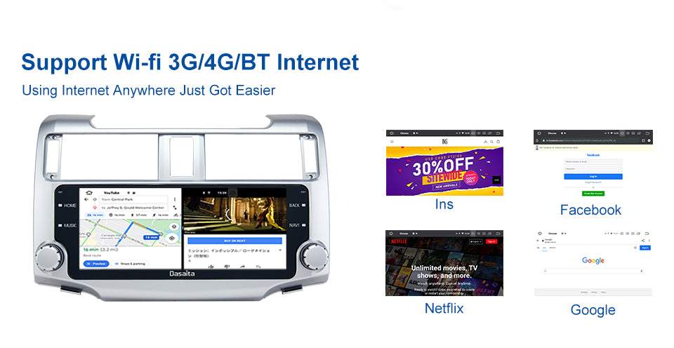 Dasaita MAX10/MAX11 Toyota 4Runner 2014 2015 2016 2017 2018 2019 Car Stereo 10.25 Inch Carplay Android Auto PX6 4G+64G Android10/Android11 1280*480 DSP AHD Radio