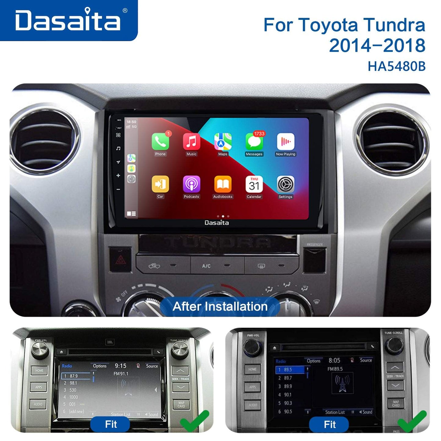 Dasaita Vivid11 Toyota Tundra 2014 2015 2016 2017 2018 Car Stereo 9 Inch Carplay Android Auto PX6 4G+64G Android11 1280*720 DSP AHD Radio