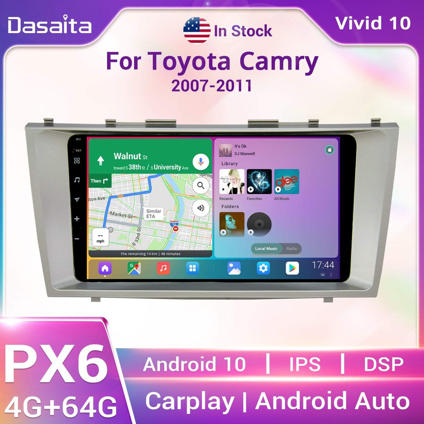 Dasaita Vivid10/Vivid11 Toyota Camry 2007 2008 2009 2010 2011 Car Stereo 9 Inch Carplay Android Auto PX6 4G+64G Android10/Android11 1280*720 DSP AHD Radio