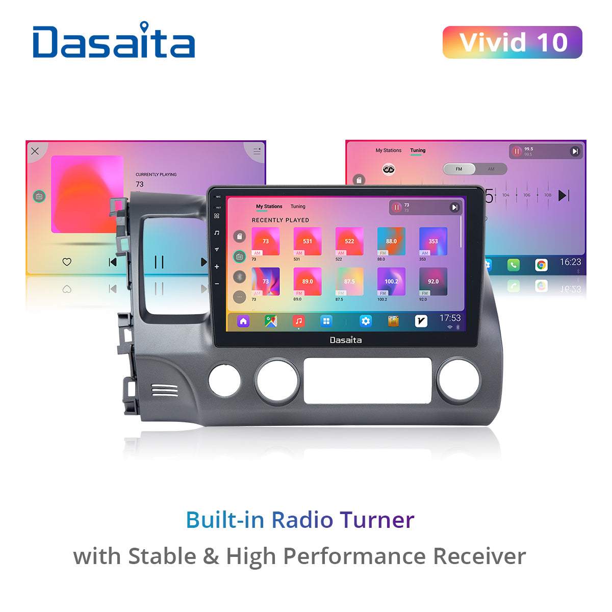 Dasaita Vivid10 Honda Civic 2007 2008 2009 2010 2011 Car Stereo 10.2 Inch Carplay Android Auto PX6 4G+64G Android10 1280*720 DSP AHD Radio