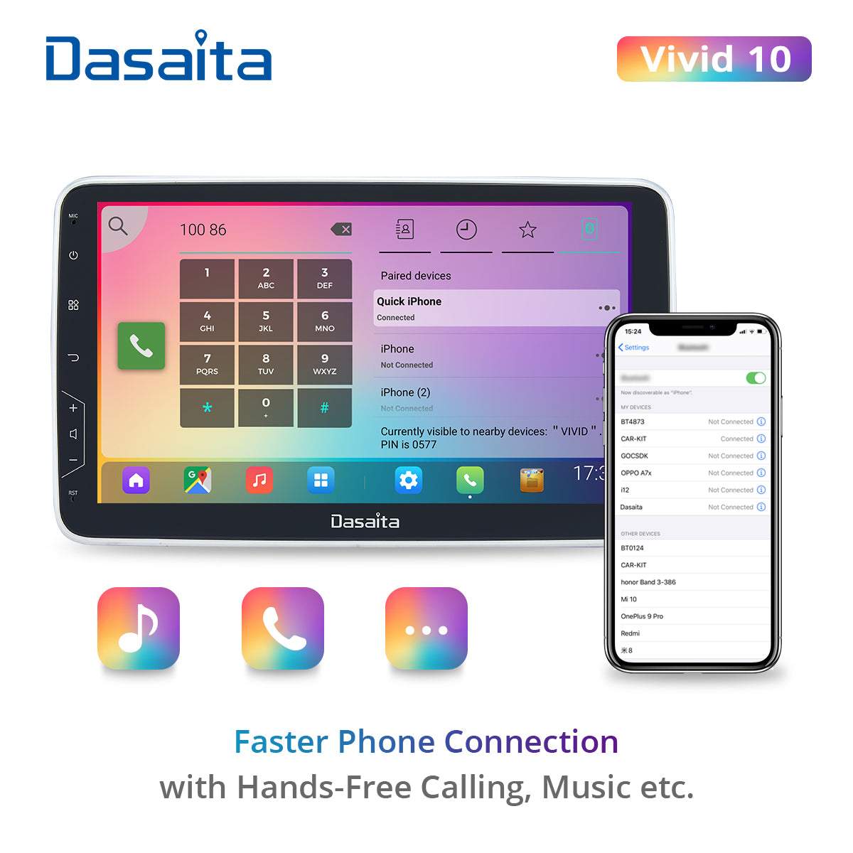Dasaita Vivid11 Universal Single Din Car Stereo 10.2 Inch Carplay Android Auto PX6 4G+64G Android11 1280*720 DSP AHD Radio