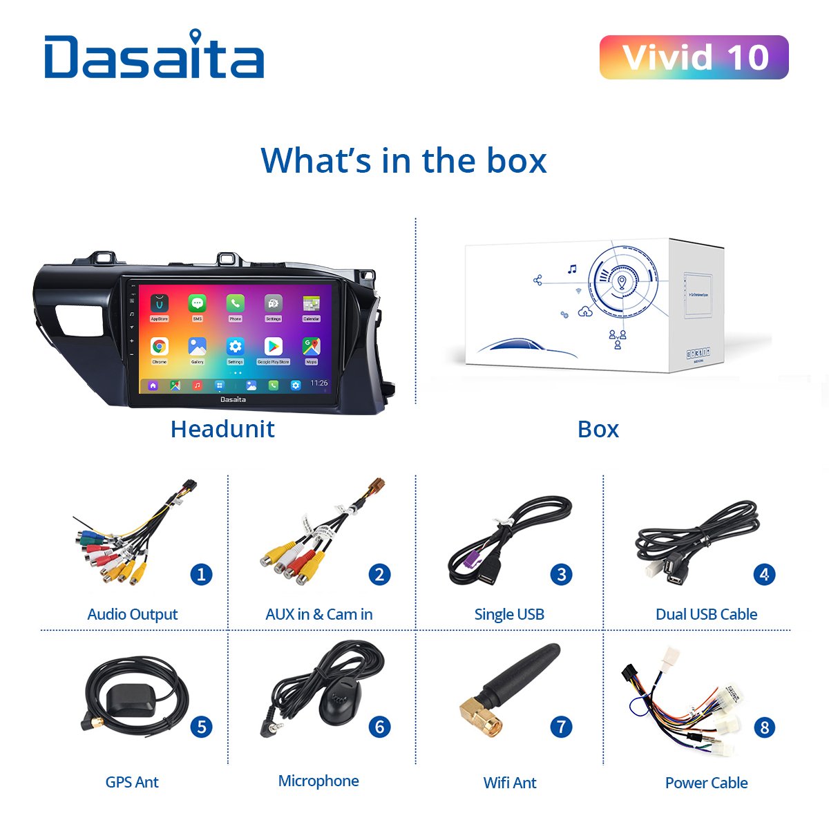 Dasaita Vivid For Toyota Hilux 2016 2017 2018 Car stereo Apple Carplay Android Auto car radio Navigation IPS GPS DPS 1280*720