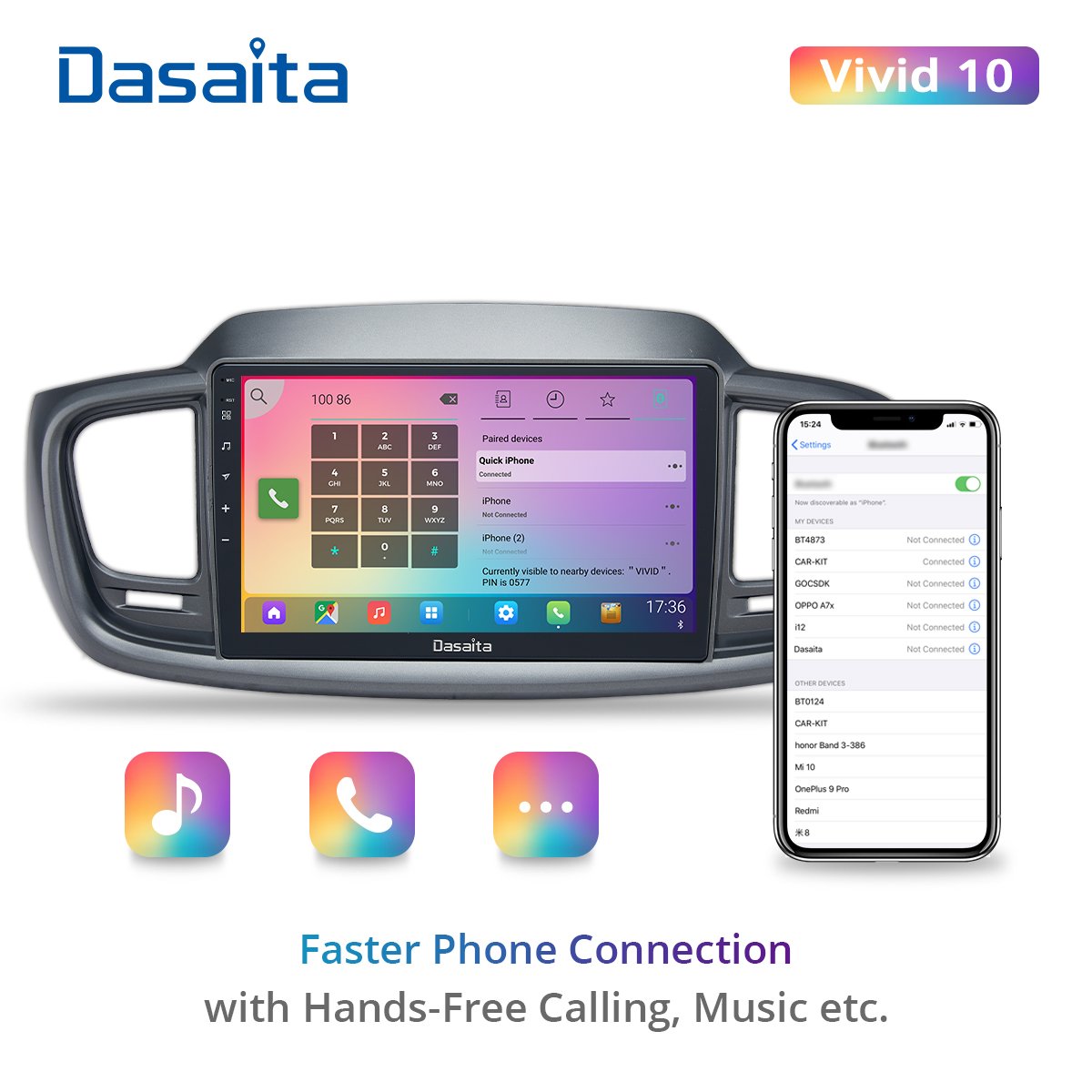 Dasaita Vivid for Kia Sorento 2014 2015 Car Radio 10.2" Android 10.0 Auto Stereo with GPS Carplay 1280*720 Touch 4GB+64GB 1 Din