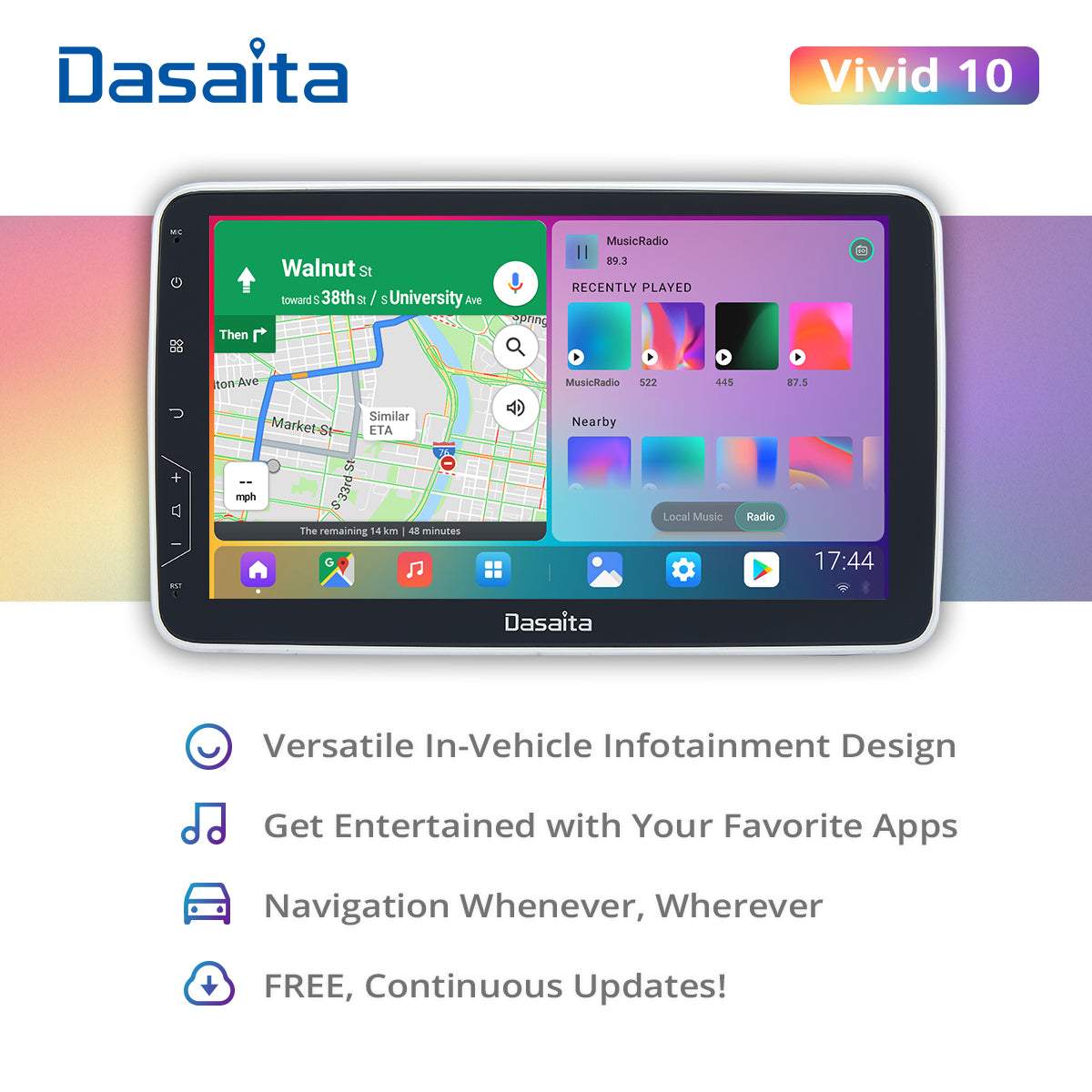 Dasaita Vivid11 Universal Single Din Car Stereo 10.2 Inch Carplay Android Auto PX6 4G+64G Android11 1280*720 DSP AHD Radio