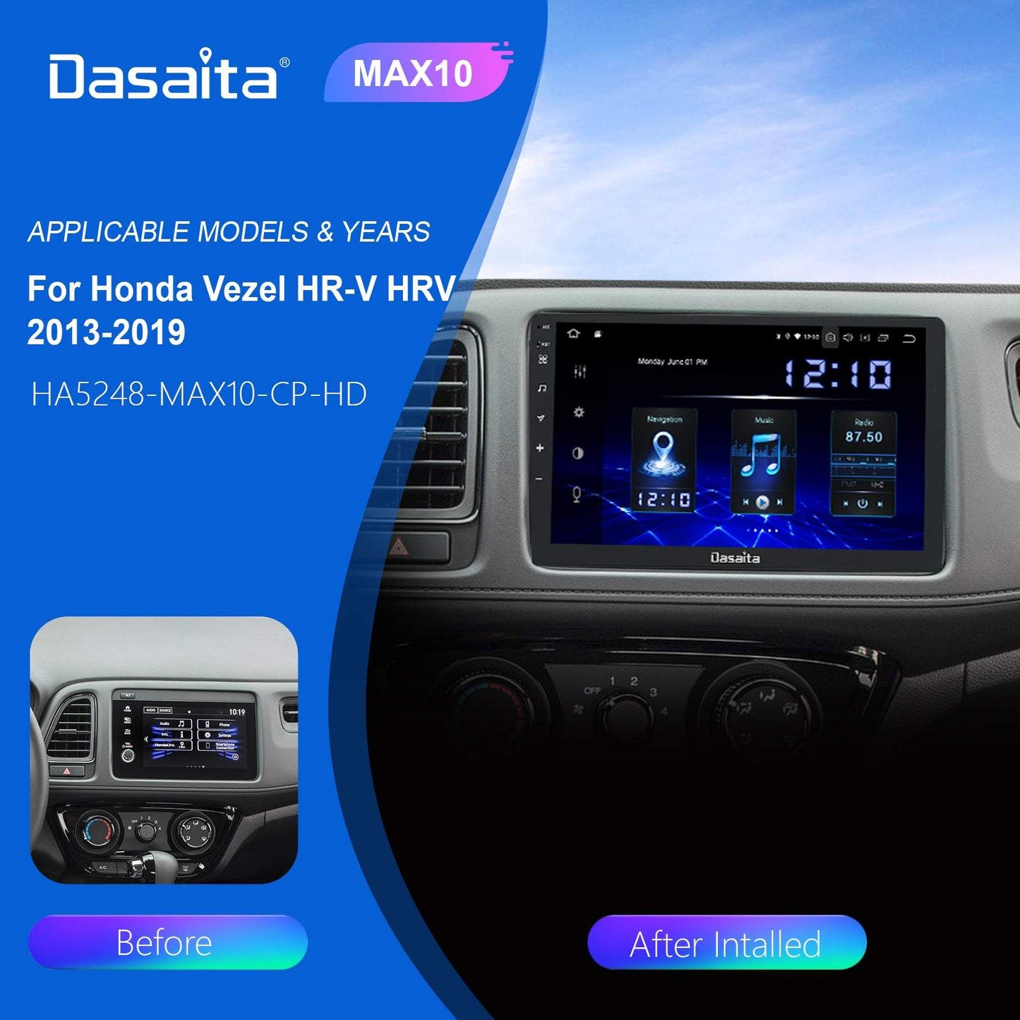 Dasaita MAX11 Honda Vezel HRV 2013 2014 2015 2016 2017 2018 2019 Car Stereo 9 Inch Carplay Android Auto PX6 4G+64G Android11 1280*720 DSP Radio