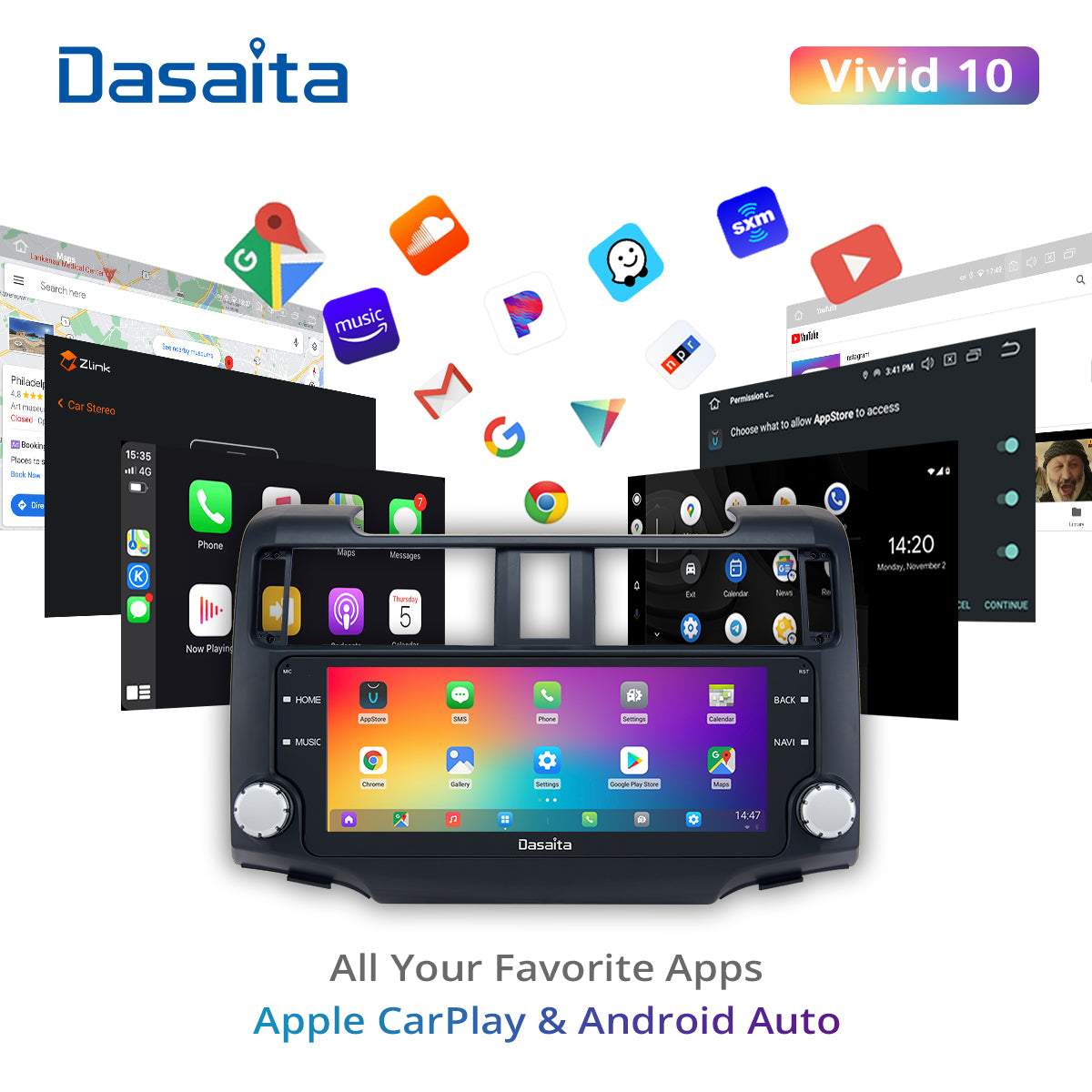 Dasaita Vivid11 Toyota 4Runner 2014 2015 2016 2017 2018 Car Stereo 10.25 Inch Carplay Android Auto PX6 4G+64G Android11 1280*480 DSP AHD Radio
