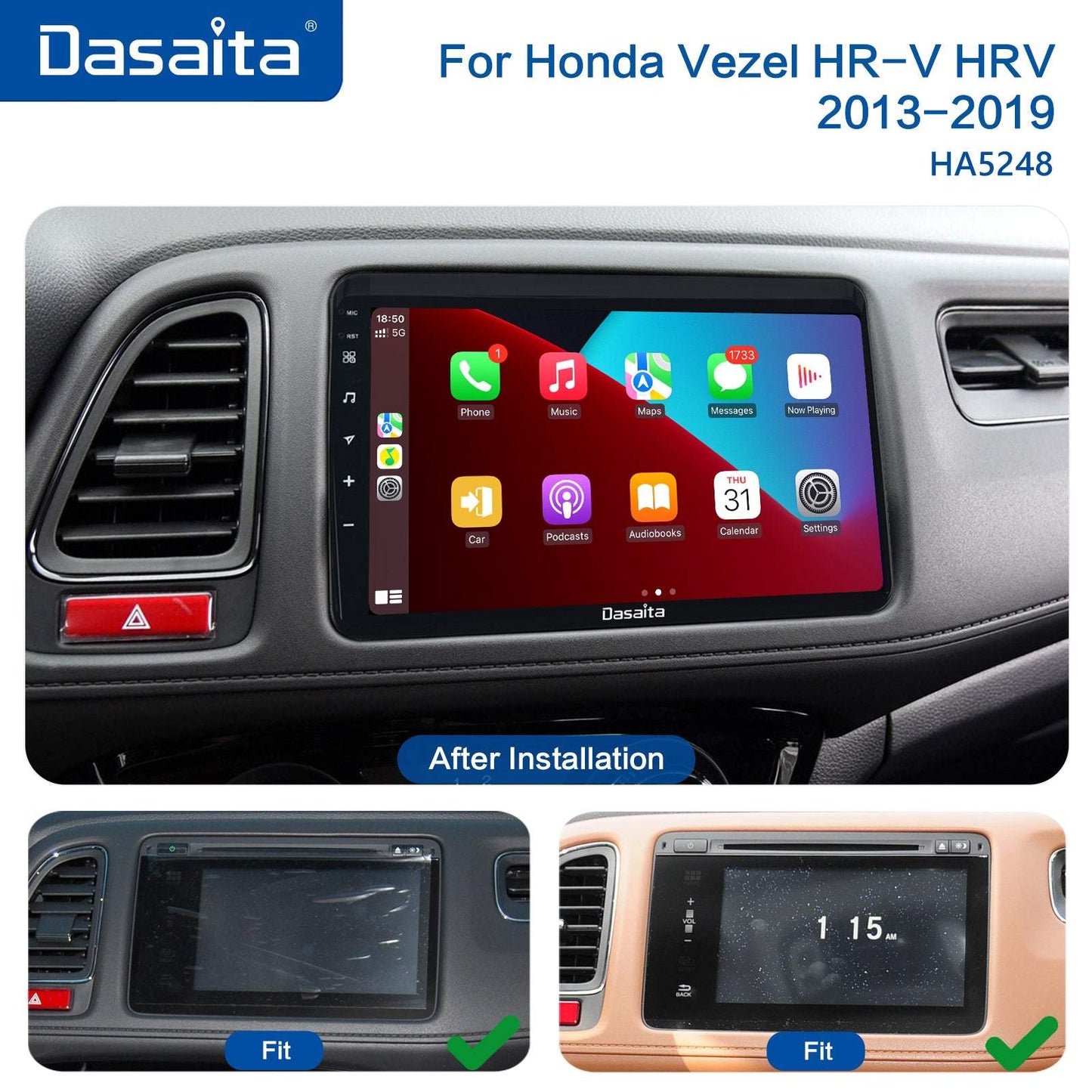 Dasaita MAX11 Honda Vezel HRV 2013 2014 2015 2016 2017 2018 2019 Car Stereo 9 Inch Carplay Android Auto PX6 4G+64G Android11 1280*720 DSP Radio