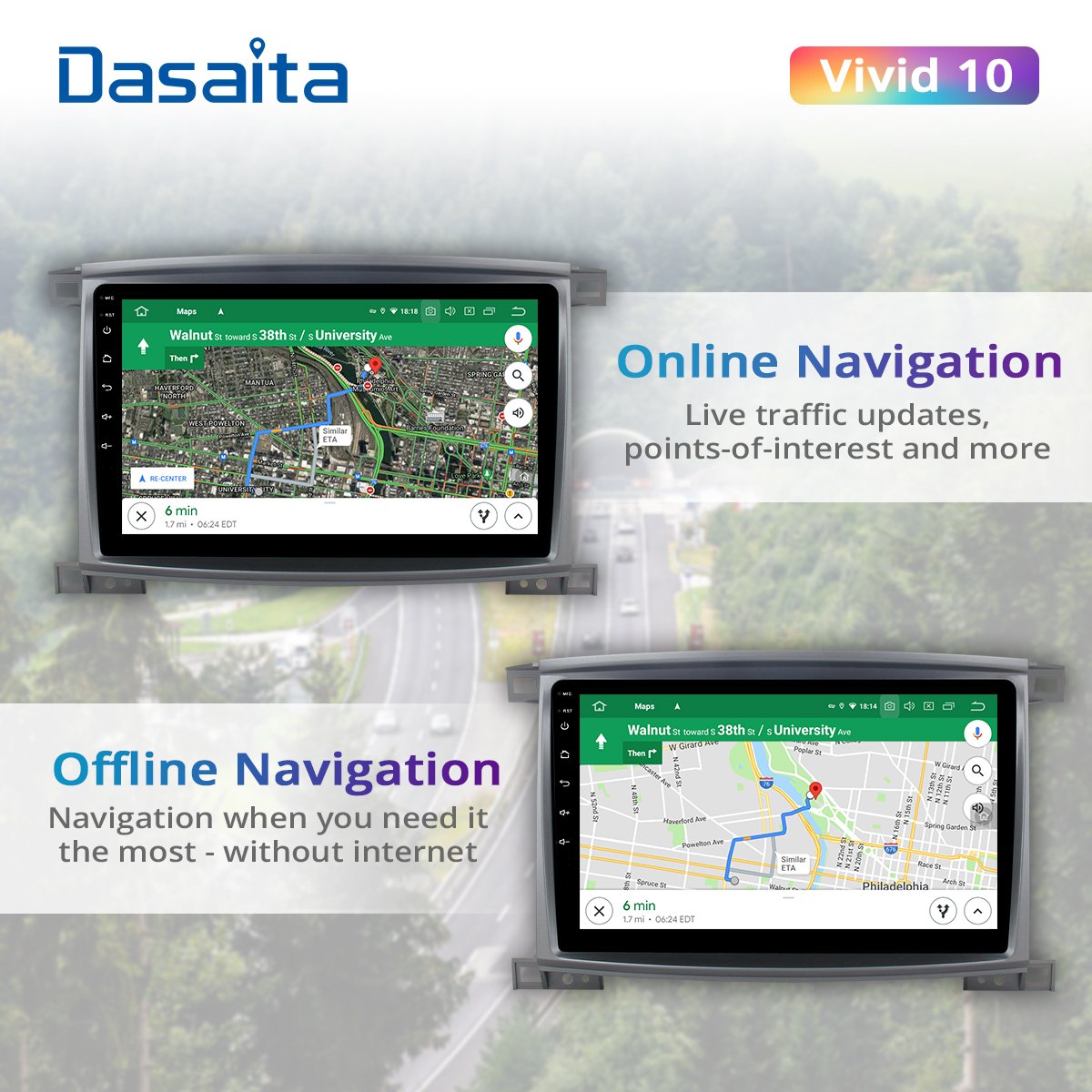 Dasaita Vivid for Toyota LC 100 Land Cruiser 100 2003 Radio 1 Din Android 10.0 Car Stereo GPS Navigation 1280*720 IPS 4G 64G