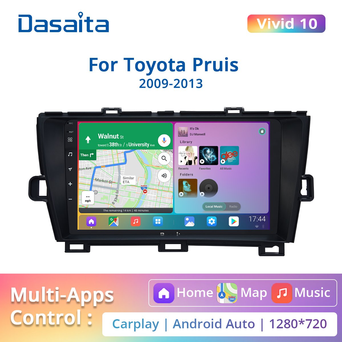 Dasaita Vivid for Toyota Pruis 2009 2010 2011 2012 2013 Car Radio 1 Din GPS 9'' Android 10.0 Touchscreen Multimedia Player