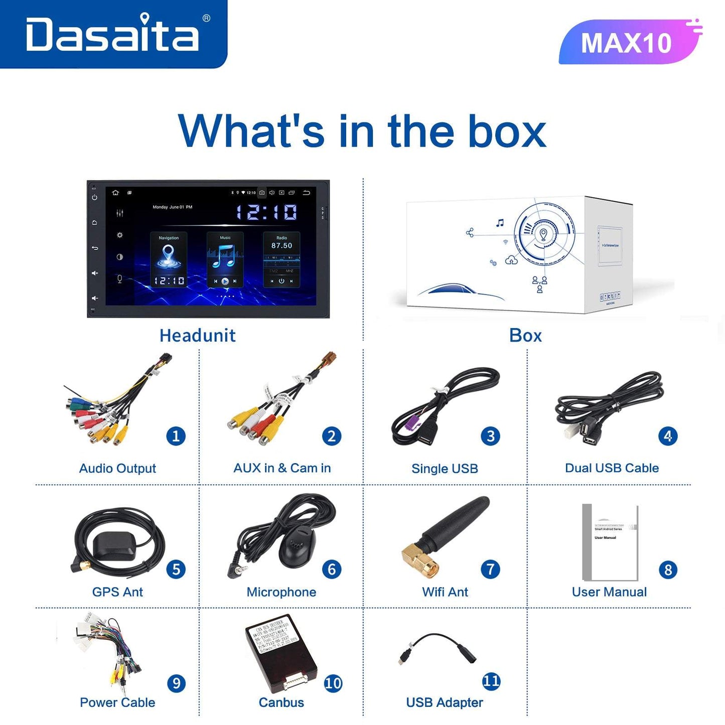 Dasaita MAX10/MAX11 Toyota Universal 2014-2022 Sienna 2015-2017 Car Stereo 9 Inch Carplay Android Auto PX6 4G+64G Android10/Android11 1280*720 DSP AHD Radio