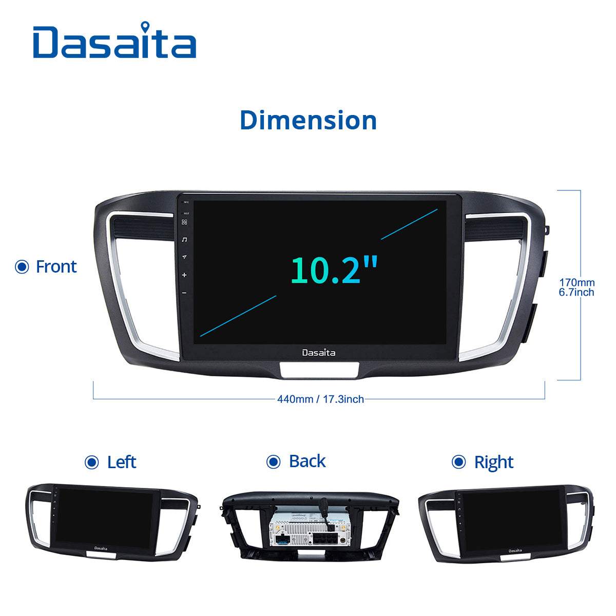 Dasaita Vivid11 Honda Accord 2013 2014 2015 2016 2017 Car Stereo 10.2" Carplay Android Auto 4G+64G Android11 PX6 1280*720 DSP AHD Radio