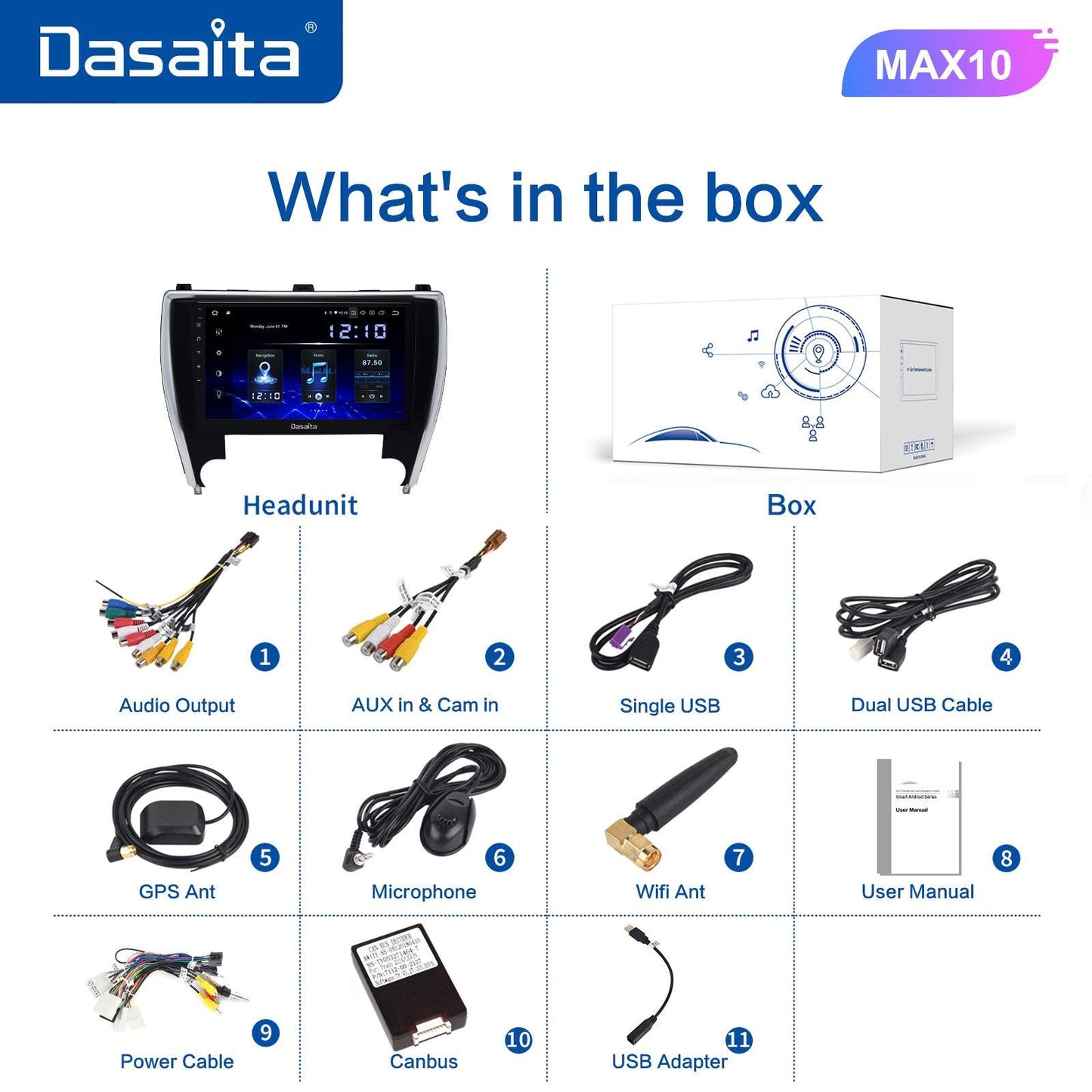 Dasaita MAX11 Toyota Camry 2015 2016 2017 Car Stereo 10.2 Inch Carplay Android Auto PX6 4G+64G Android11 1280*720 DSP AHD Radio