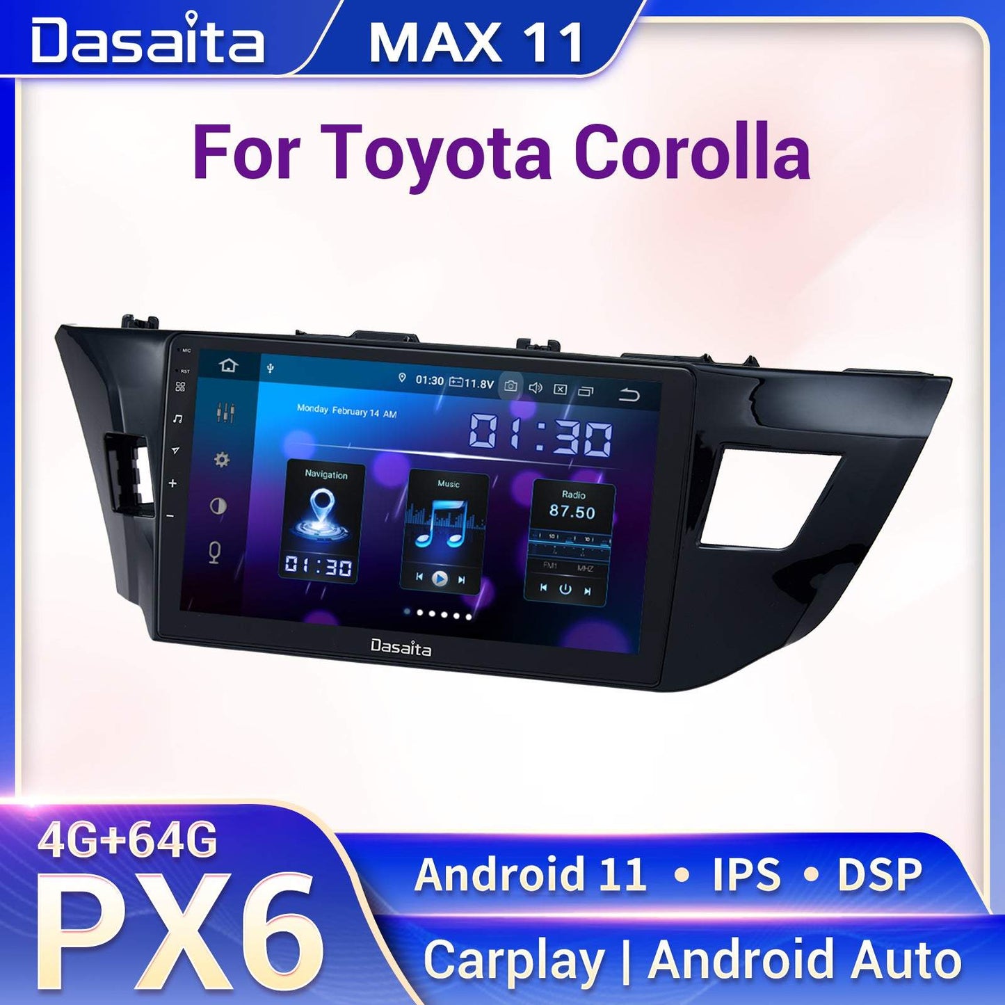 Dasaita MAX11 Toyota Corolla 2014 2015 2016 Car Stereo 10.2 Inch Carplay Android Auto PX6 4G+64G Android11 1280*720 DSP AHD Radio
