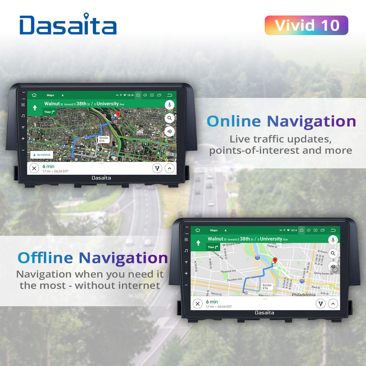 Dasaita Vivid10 Honda Civic 2015 2016 2017 Car Stereo 9 Inch Carplay Android Auto PX6 4G+64G Android10 1280*720 DSP AHD Radio