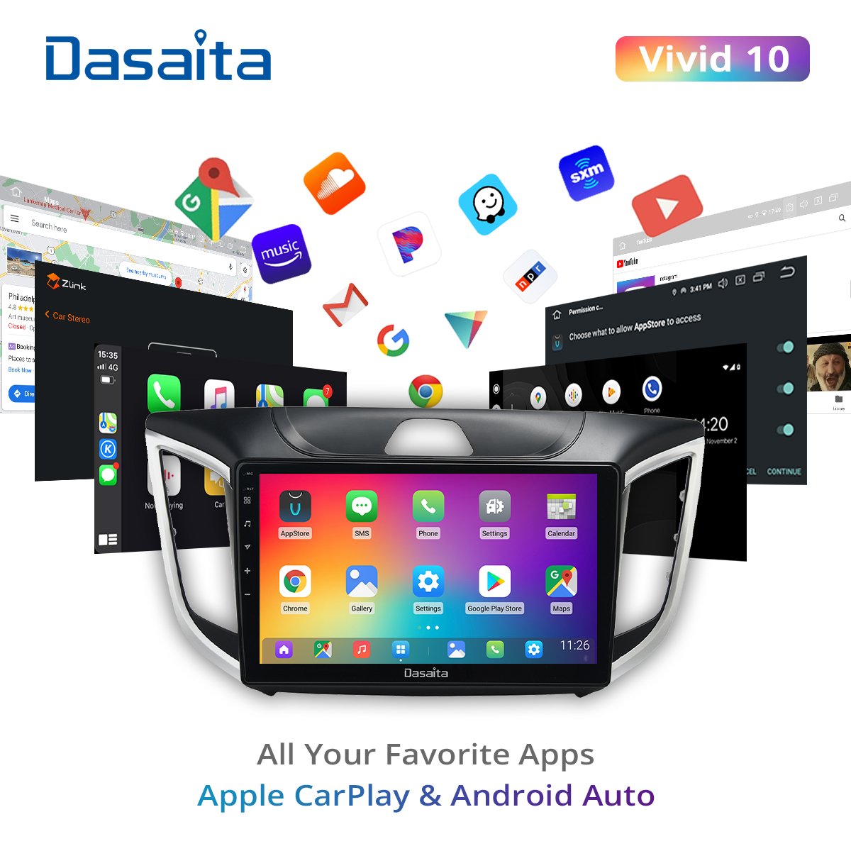 Dasaita for Hyundai IX25 Creta 2014-2020 Car Radio Stereo 10.2" IPS Android 10.0 Multi-Touch Screen Multimedia Navigator GPS DSP
