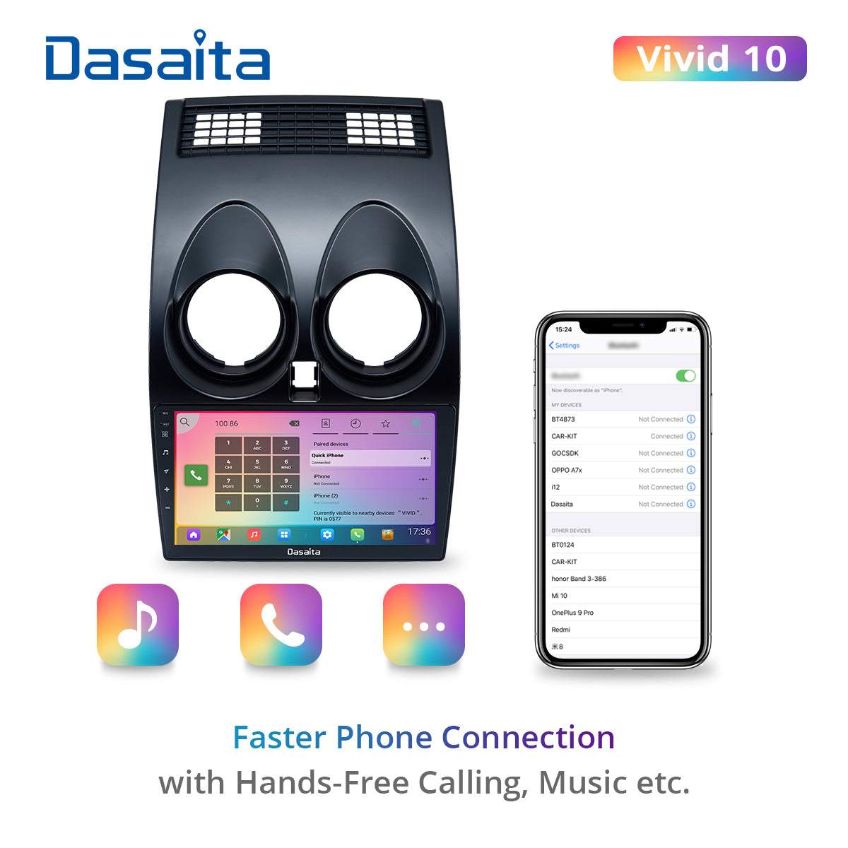 Dasaita Vivid11 Nissan Qashqai 2008 2009 2010 2011 2012 2013 2014 Car Stereo 9 Inch Carplay Android Auto PX6 4G+64G Android11 1280*720 DSP AHD Radio