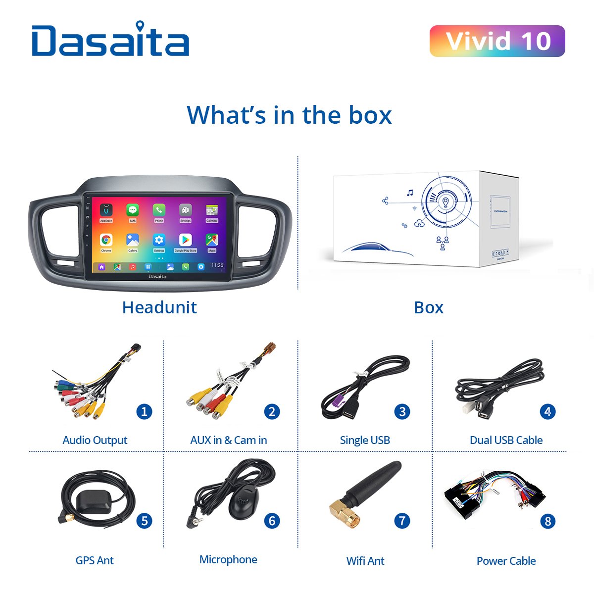 Dasaita Vivid for Kia Sorento 2014 2015 Car Radio 10.2" Android 10.0 Auto Stereo with GPS Carplay 1280*720 Touch 4GB+64GB 1 Din