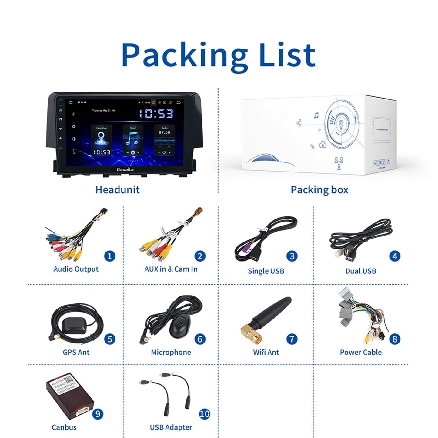 Dasaita (Outlets) W11 Honda Civic 2015 2016 2017 Car Stereo 9 Inch PX4 2G+32G Android11 1024*600 DSP AHD Radio