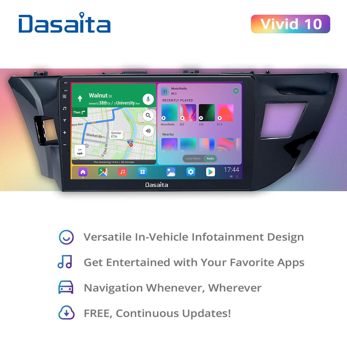 Dasaita Vivid11 Toyota Corolla 2014 2015 2016 Car Stereo 10.2Inch Carplay Android Auto PX6 4G+64G Android11 1280*720 DSP AHD Radio