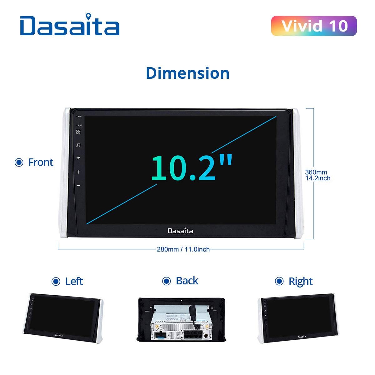 Dasaita Vivid11 Toyota RAV4 2019 2020 2021 Car Stereo 10.2 Inch Carplay Android Auto PX6 4G+64G Android11 1280*720 DSP AHD Radio