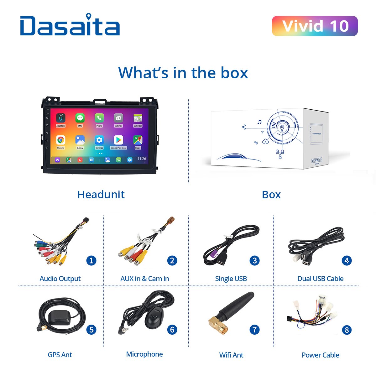 Dasaita Vivid for Toyota Prado 120 2004 2005 2006 2007 2008 2009 Car Stereo 9" Touch Screen IPS Scree Navigation GPS 4GB 64GB