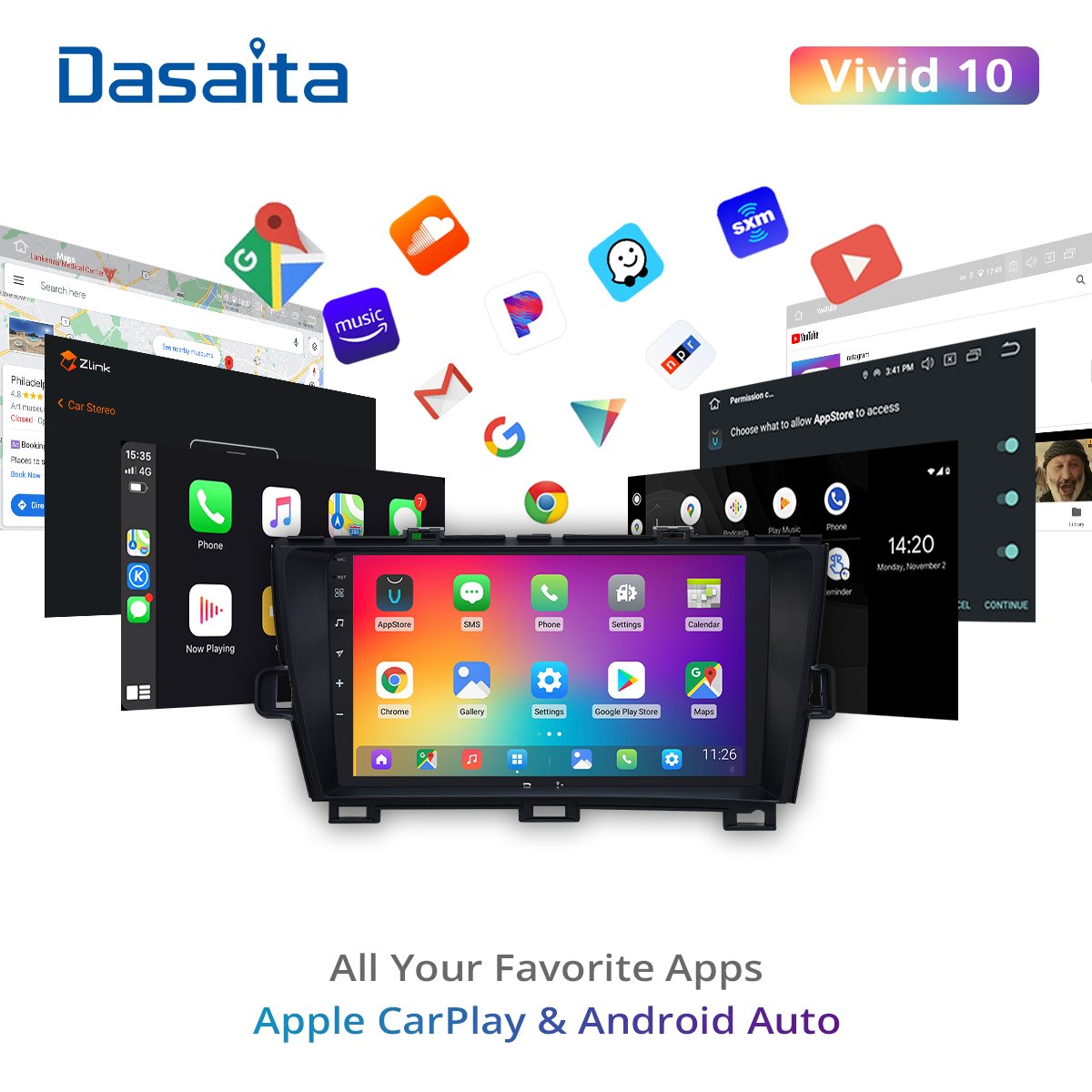 Dasaita Vivid for Toyota Pruis 2009 2010 2011 2012 2013 Car Radio 1 Din GPS 9'' Android 10.0 Touchscreen Multimedia Player