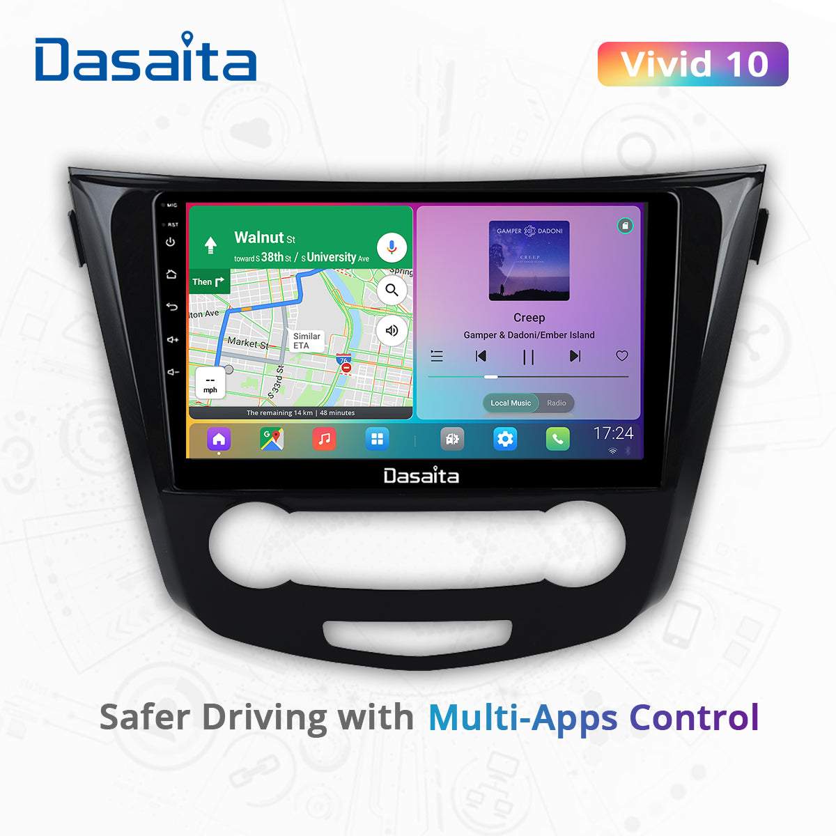 Dasaita Vivid11 Nissan Qashqai 2014 2015 2016 2017 2018 Car Stereo 10.2 Inch Carplay Android Auto PX6 4G+64G Android11 1280*720 DSP AHD Radio