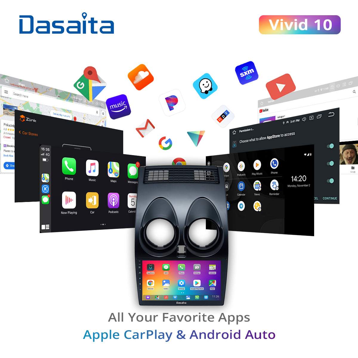 Dasaita Vivid11 Nissan Qashqai 2008 2009 2010 2011 2012 2013 2014 Car Stereo 9 Inch Carplay Android Auto PX6 4G+64G Android11 1280*720 DSP AHD Radio
