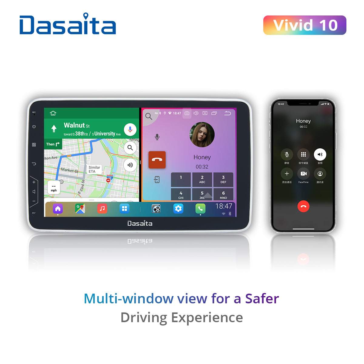 Dasaita Vivid11 Universal Single Din Car Stereo 10.2 Inch Carplay Android Auto PX6 4G+64G Android11 1280*720 DSP AHD Radio