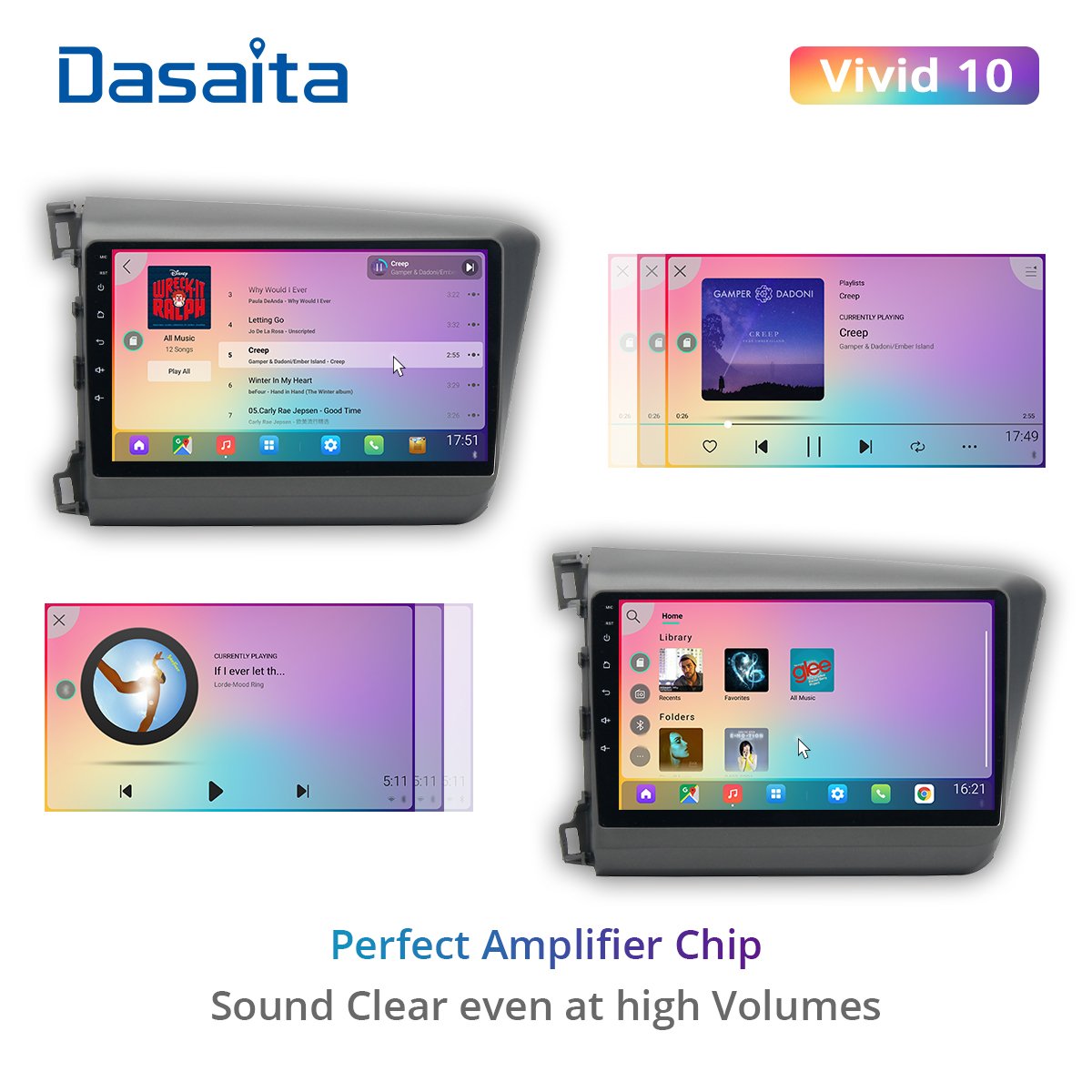 Dasaita Vivid for Honda Civic GPS 2012 2013 2014 Car Multimedia Player 1 Din 9" IPS Android 10.0 Radio Navigation Autoradio