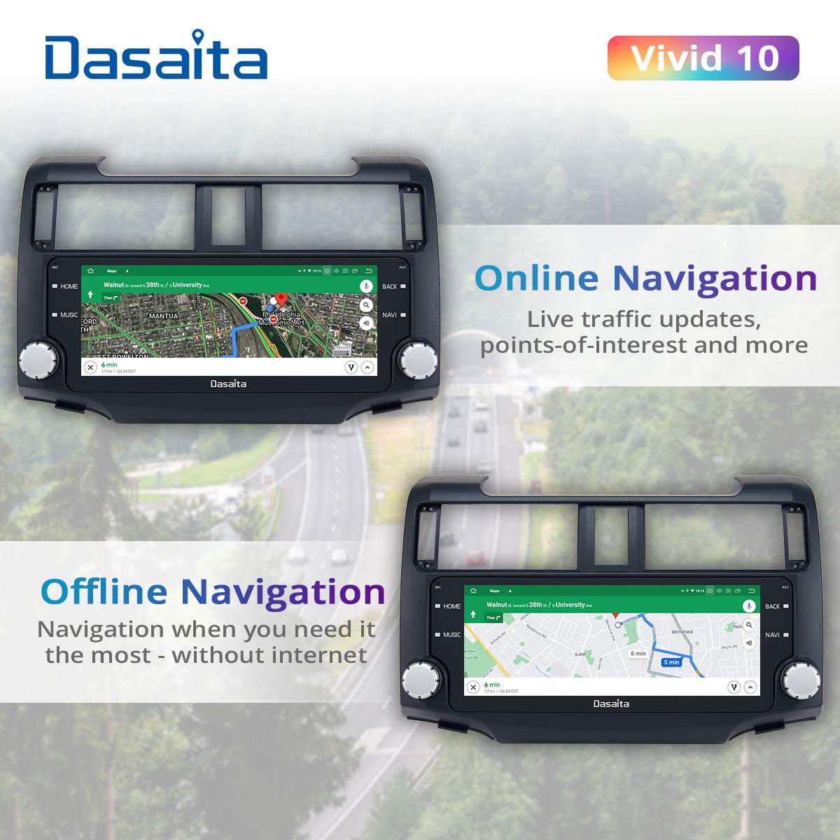 Dasaita Vivid11 Toyota 4Runner 2014 2015 2016 2017 2018 Car Stereo 10.25 Inch Carplay Android Auto PX6 4G+64G Android11 1280*480 DSP AHD Radio