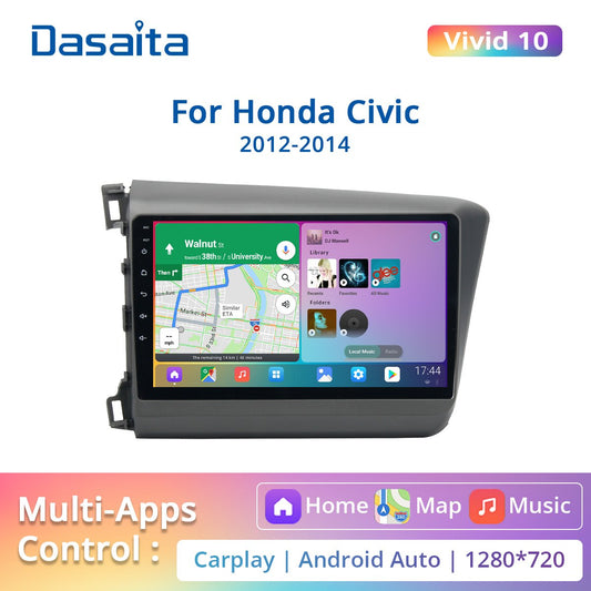 Dasaita Vivid for Honda Civic GPS 2012 2013 2014 Car Multimedia Player 1 Din 9" IPS Android 10.0 Radio Navigation Autoradio