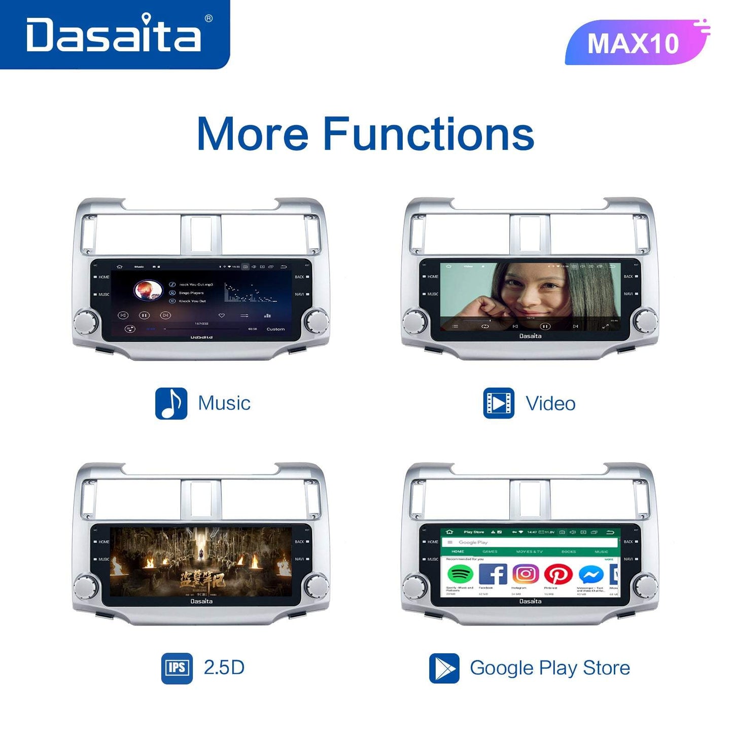 Dasaita MAX10/MAX11 Toyota 4Runner 2014 2015 2016 2017 2018 2019 Car Stereo 10.25 Inch Carplay Android Auto PX6 4G+64G Android10/Android11 1280*480 DSP AHD Radio