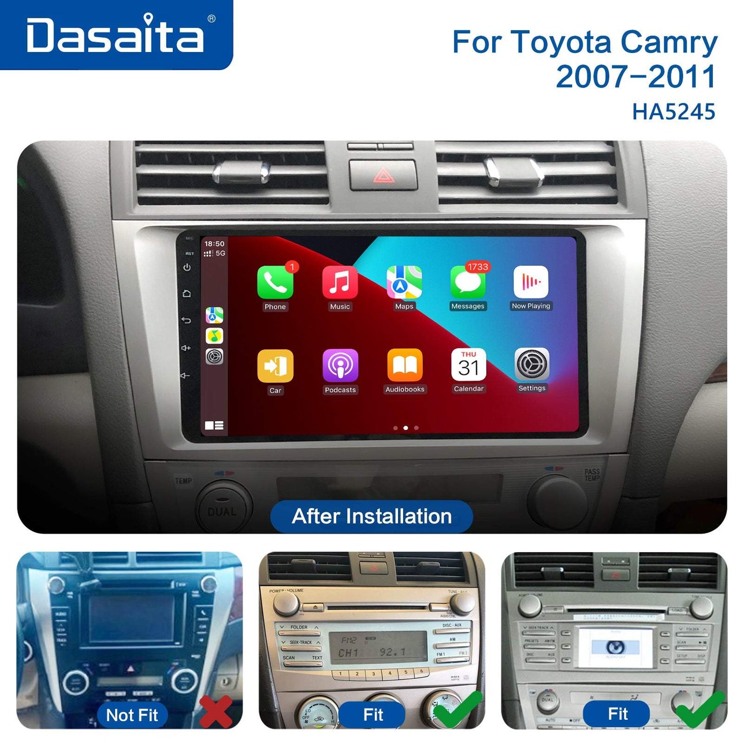 Dasaita MAX10/MAX11 Toyota Camry 2007 2008 2009 2010 2011 Car Stereo 9 Inch Carplay Android Auto PX6 4G+64G Android10/Android11 1280*720 DSP AHD Radio
