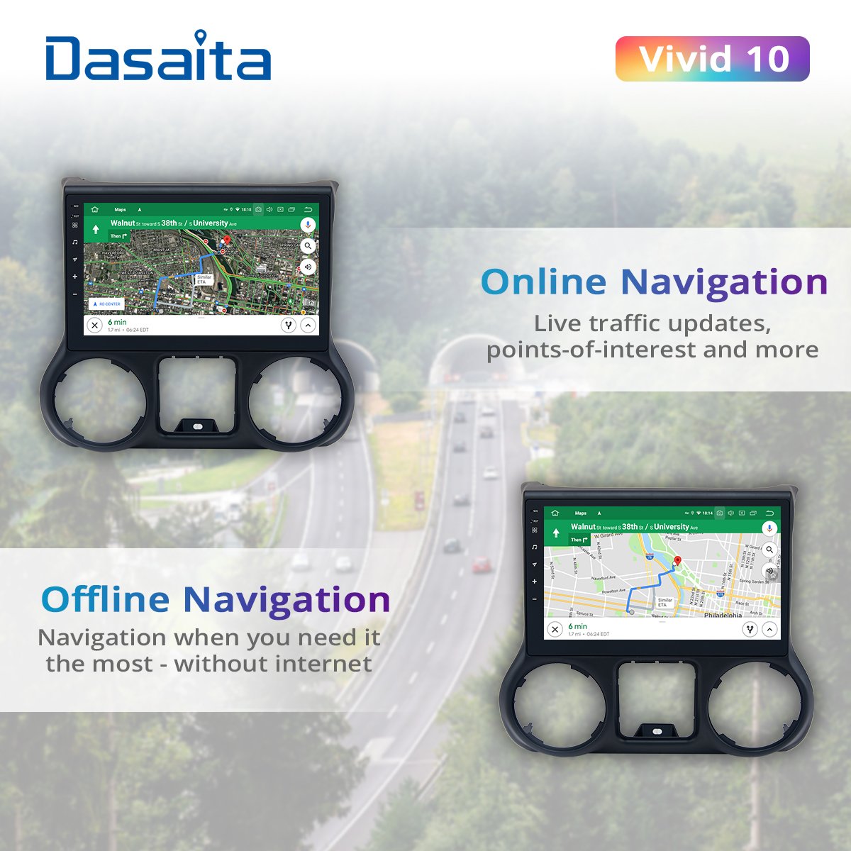 Dasaita Vivid for Jeep Wrangler Radio 2011-2016 Car audio Android Auto Multimedia android Apple Carplay Navigation GPS 4G 64G