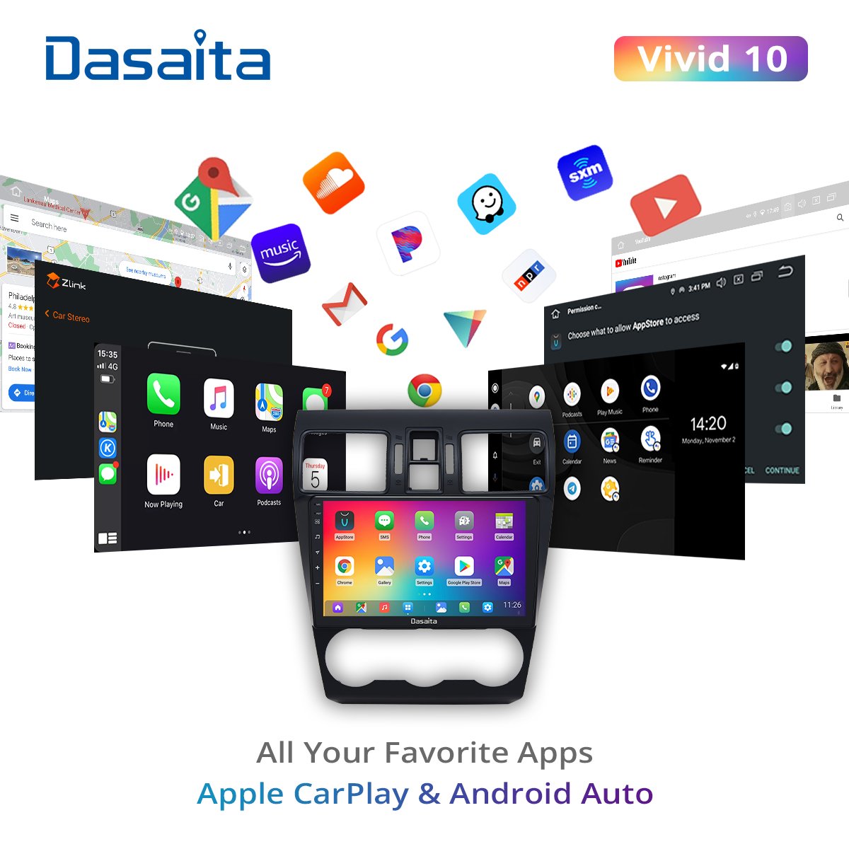 Dasaita Vivid for Subaru WRX GPS 2013 2014 2015 car radio Android 10 Apple Carplay Android Auto Navigation GPS 4G RAM 64G ROM