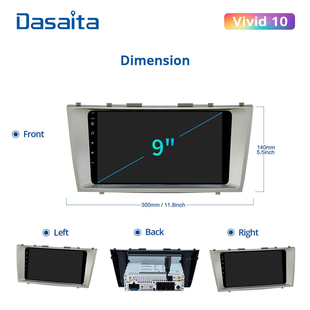 Dasaita Vivid10/Vivid11 Toyota Camry 2007 2008 2009 2010 2011 Car Stereo 9 Inch Carplay Android Auto PX6 4G+64G Android10/Android11 1280*720 DSP AHD Radio