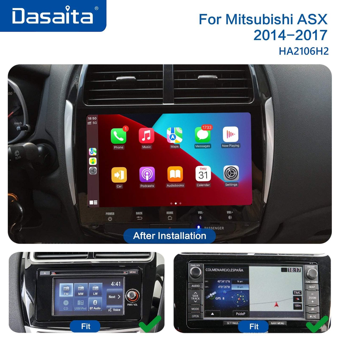Dasaita MAX10/MAX11 Mitsubishi ASX 2007 2008 2009 2010 2011 2012 2013 2014 2015 2016 2017 Car Stereo Carplay Android Auto 4+64G Android10/Android11 1280*720 Radio