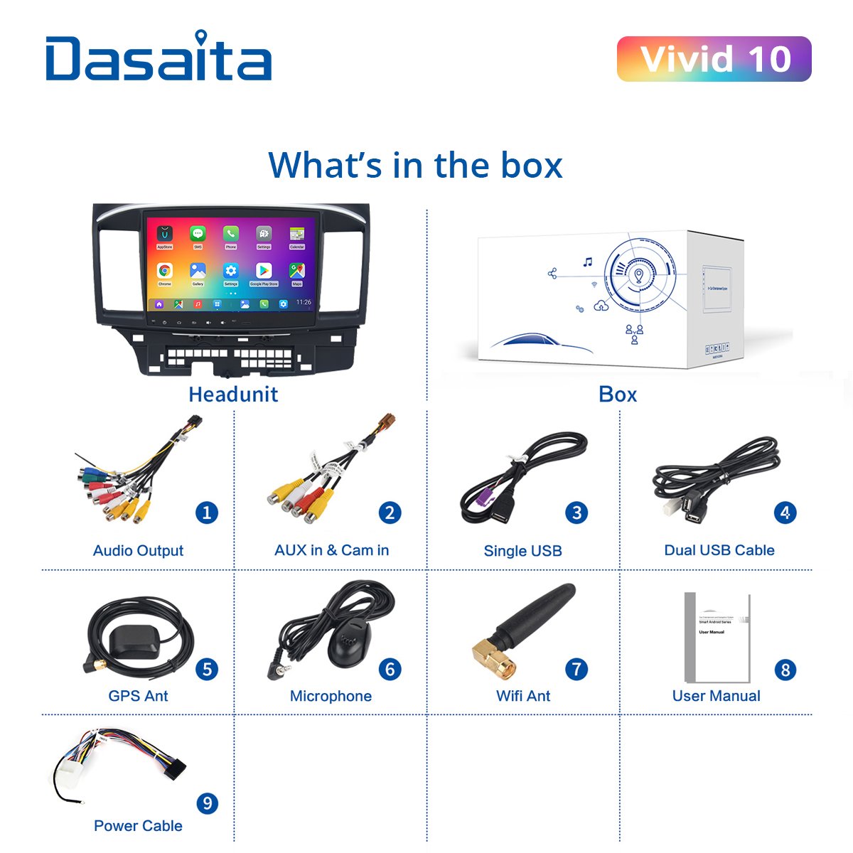 Dasaita Vivid Car Radio for Mitsubishi Lancer EVO 10 2008 2009 2010 2011 2014 to 2017 Carplay Android Auto Stereo GPS Navigation