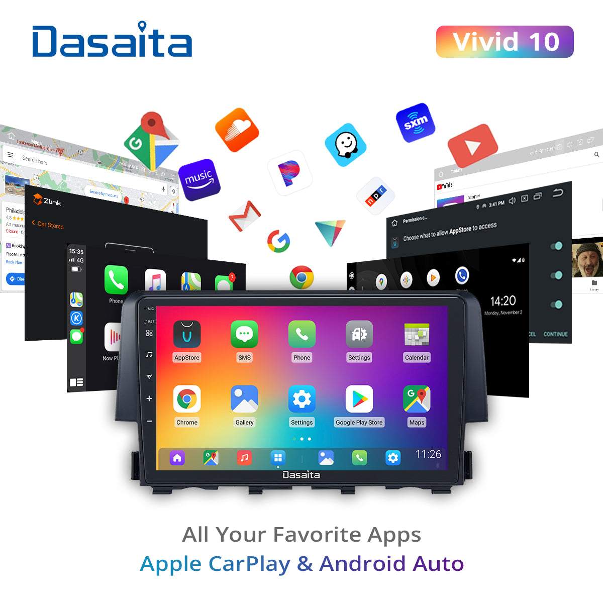 Dasaita Vivid10 Honda Civic 2015 2016 2017 Car Stereo 9 Inch Carplay Android Auto PX6 4G+64G Android10 1280*720 DSP AHD Radio