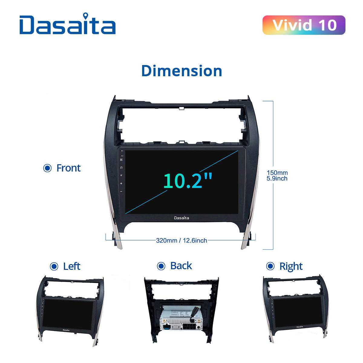 Dasaita Vivid10 Toyota Camry 2012 2013 2014 Car Stereo 10.2 Inch Carplay Android Auto PX6 4G+64G Android10 1280*720 DSP AHD Radio
