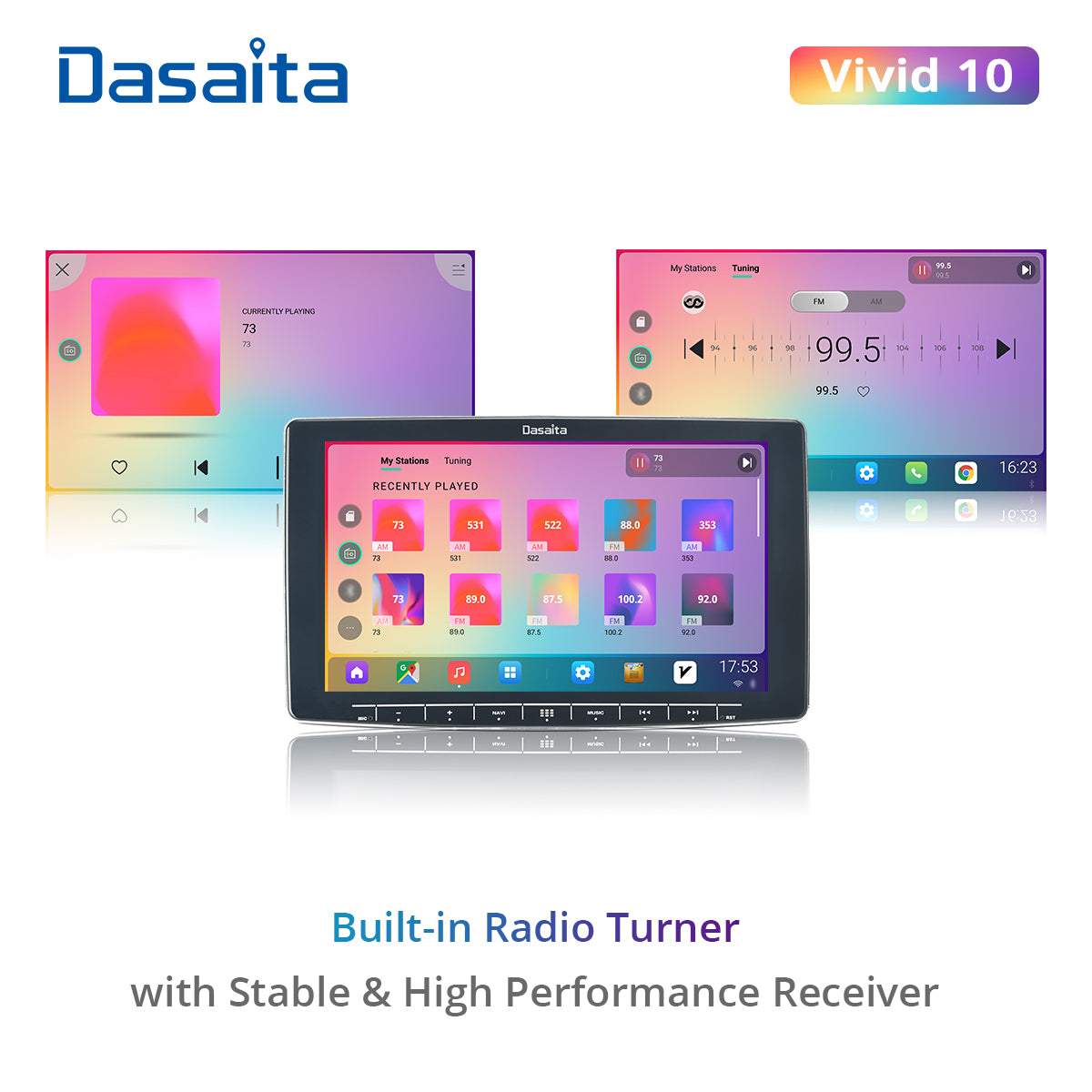 Dasaita Vivid11 Universal Double Din Car Stereo 10.2 Inch Carplay Android Auto PX6 4G+64G Android11 1280*720 DSP AHD Radio