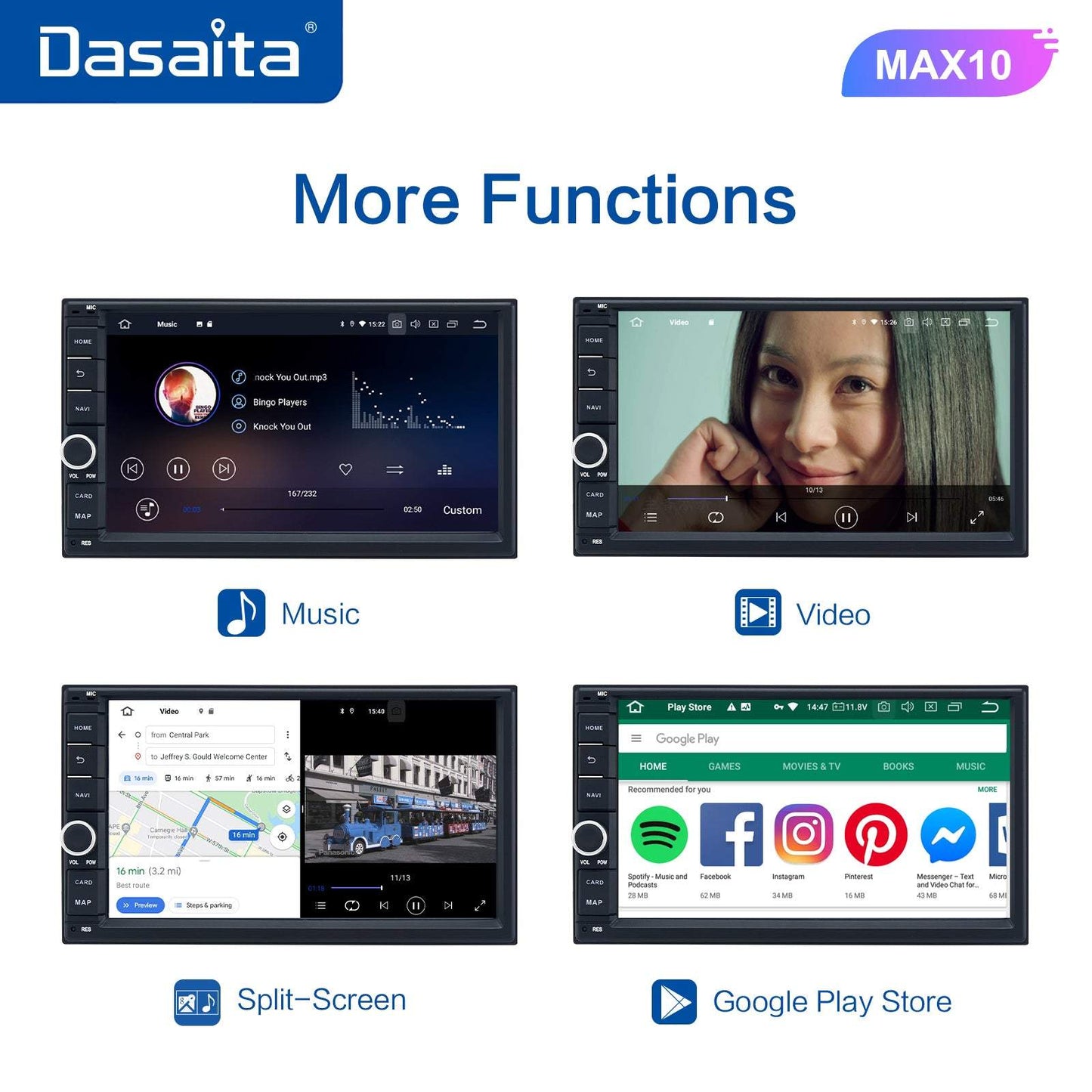 Dasaita MAX11 Universal Double Din Car Stereo 7 Inch Carplay Android Auto PX6 4G+64G Android11 1024*600 DSP AHD Radio