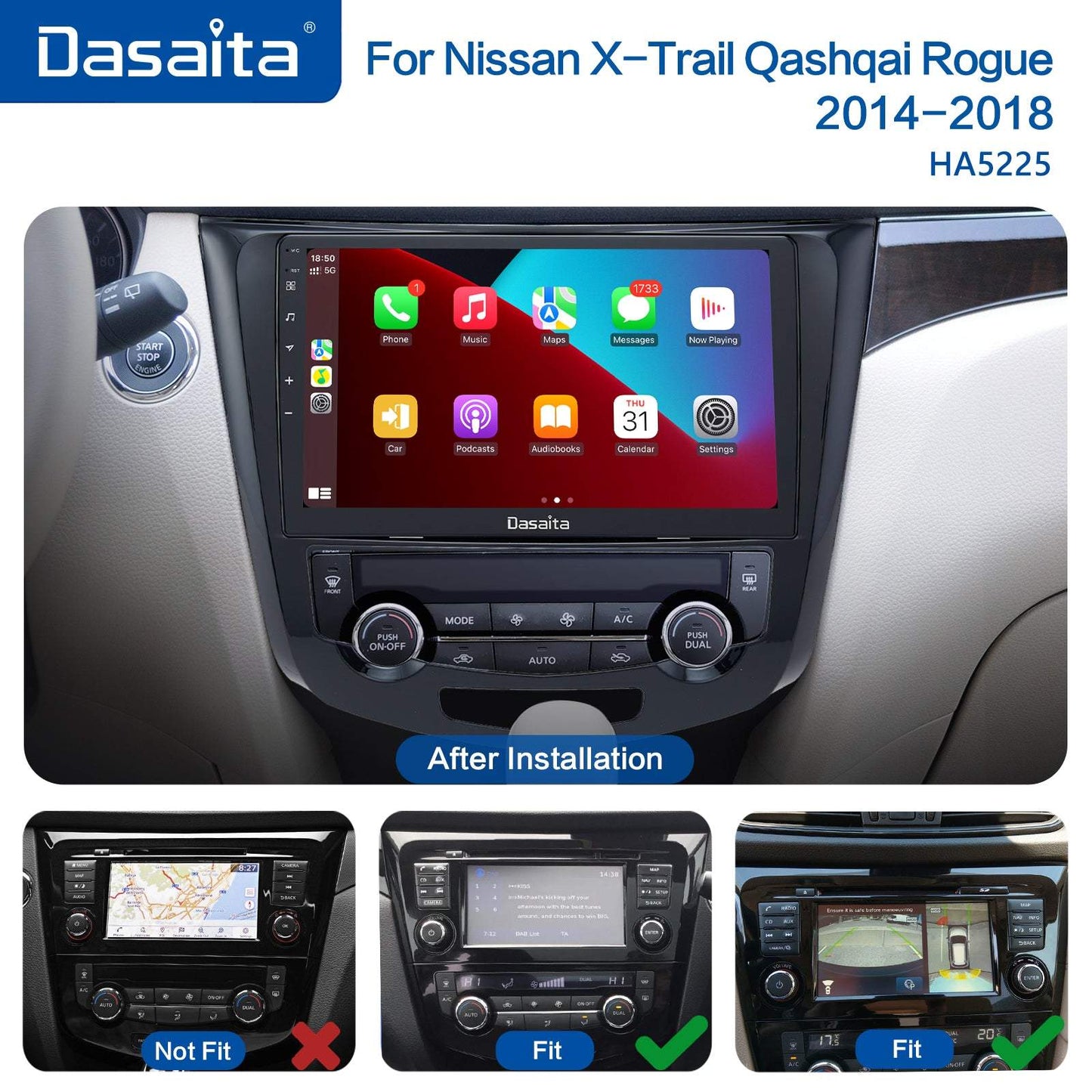 Dasaita Vivid10/Vivid11 Nissan X-Trail Qashqai Rogue 2014 2015 2016 2017 2018 2019 2020 Car Stereo 10.2 Inch Carplay Android Auto PX6 4G+64G Android10/Android11 1280*720 DSP AHD Radio